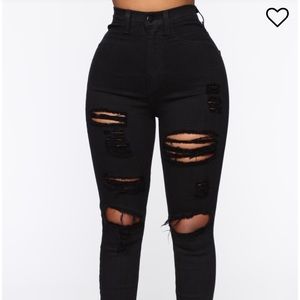 Fashion nova- black blanched jeans